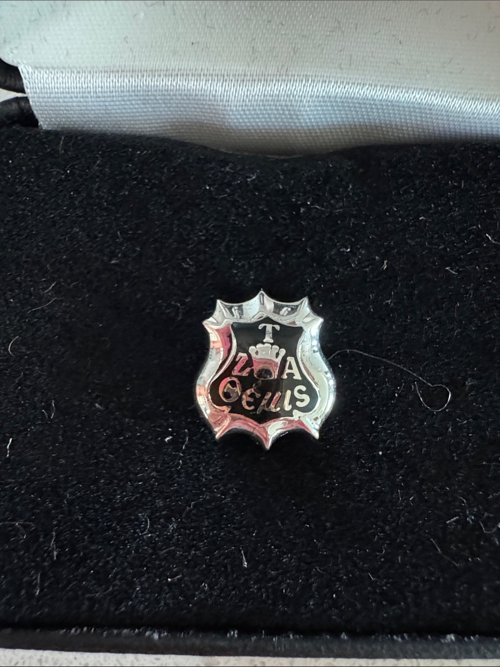 Zeta Tau Alpha Silver Shield Crest Ring Accent with Crown Detail